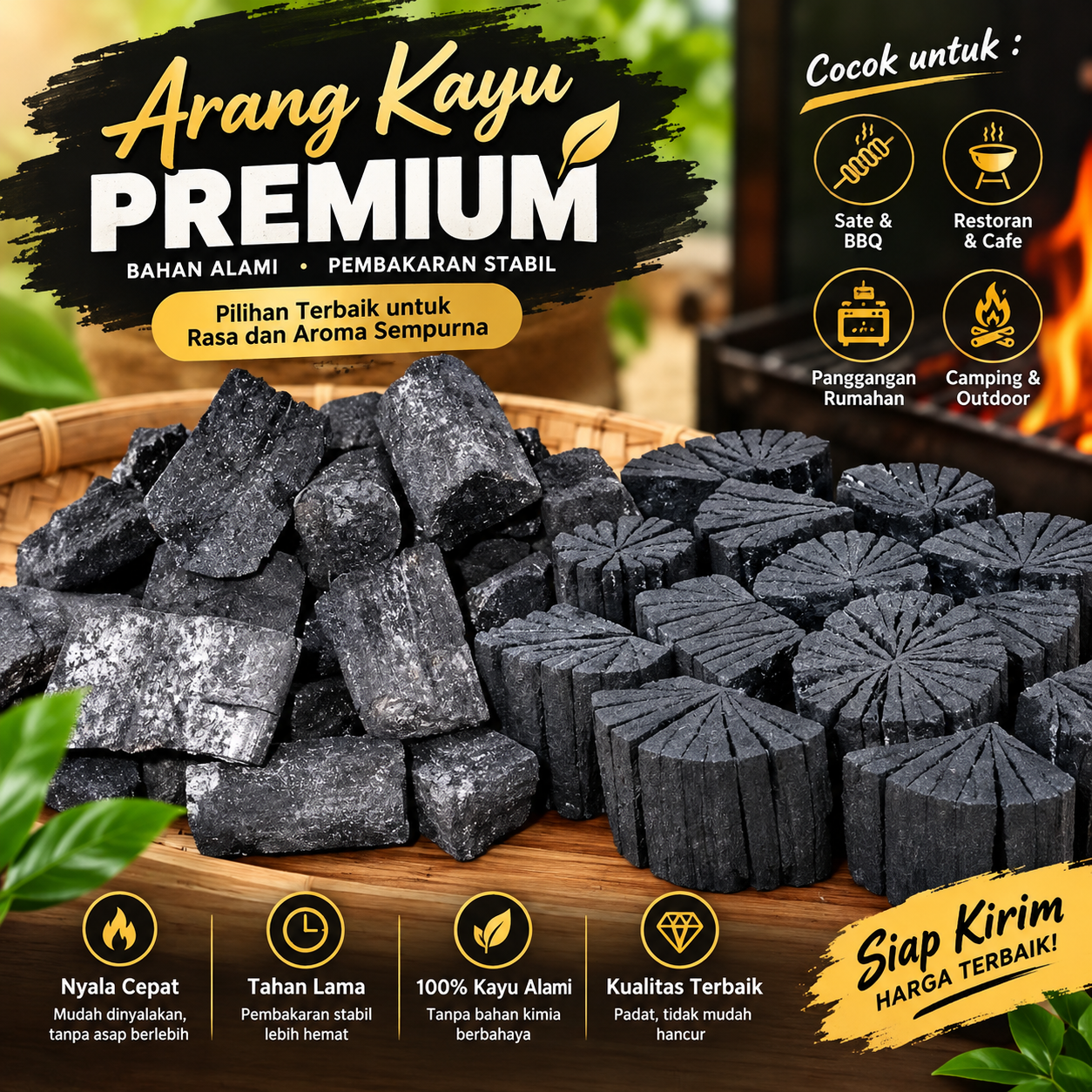 Jual arang kayu belah premium